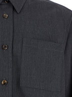 Gucci Men Grey Shirt With Pointed Collar In Wool Man