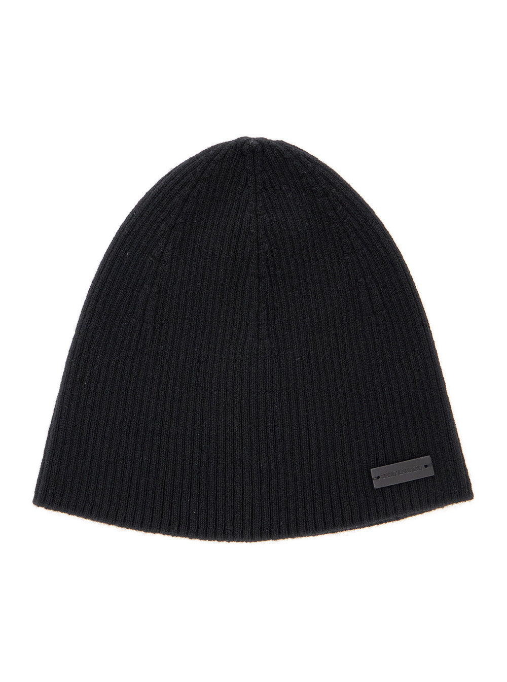 Saint Laurent Men Black Beanie With Logo Patch In Cashmere Man