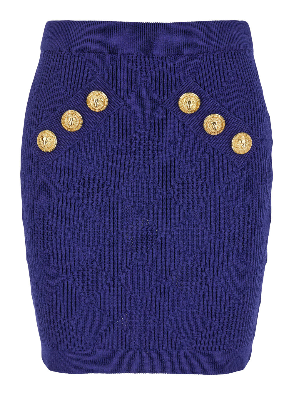 Balmain Women Blue Mini Skirt With Jewel Buttons In Viscose Blend Woman