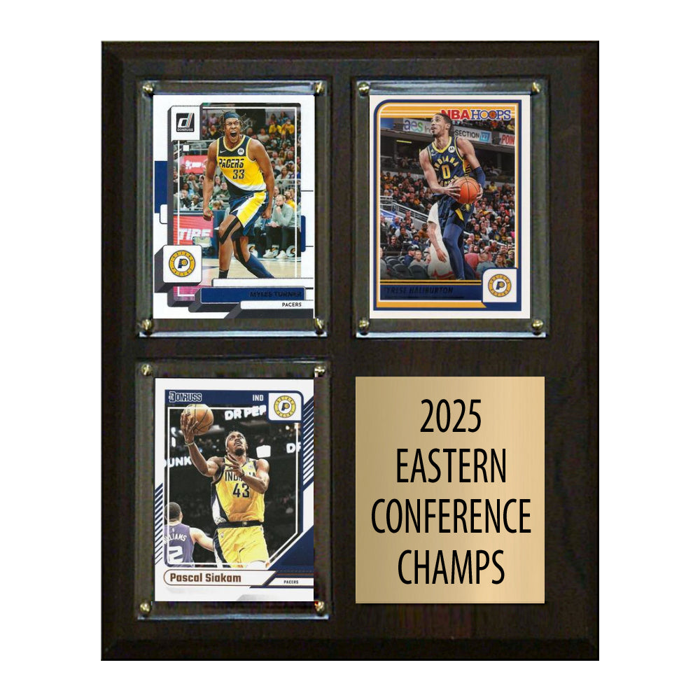 2025 Indiana Pacers Eastern Conference Champions 3 Card Plaque Donruss Hoops Panini