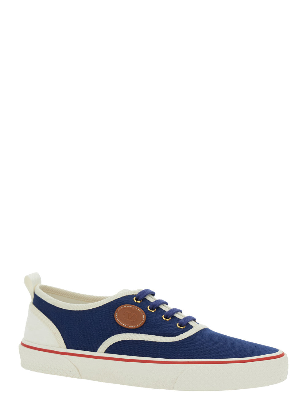 Valentino Garavani Men Blue Low Top Sneakers With Vlogo Patch On The Side In Cotton Man