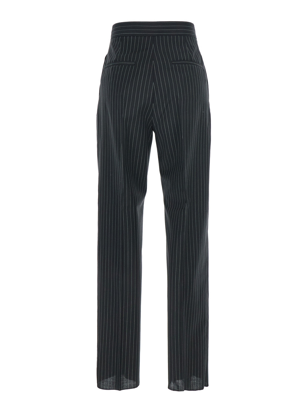 Max Mara Women 'Sesamo' Black Pants With Front Concealed Closure And All-Over Striped Motif In Wool Woman