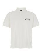 Palm Angels Men White Polo Shirt With Logo Lettering On Front And Rear In Cotton Piquet Man