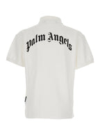 Palm Angels Men White Polo Shirt With Logo Lettering On Front And Rear In Cotton Piquet Man