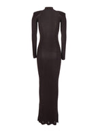 Self-Portrait Women Brown Turtleneck Long Dress With Shoulder Pads In Viscose Woman