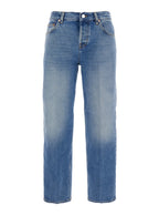 Gucci Women Blue Jeans With Logo Patch On The Rear And Faded Effect In Denim Woman