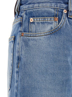 Gucci Women Blue Jeans With Logo Patch On The Rear And Faded Effect In Denim Woman