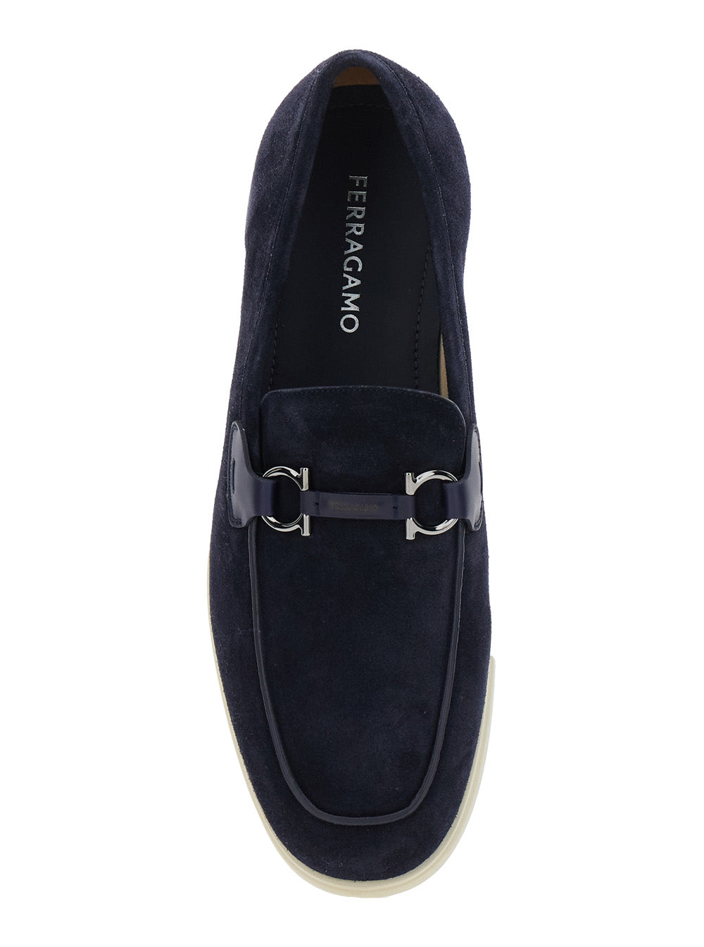 Ferragamo Men 'Cosimo' Blue Loafers With Metallic Hooks On The Front In Suede Man