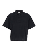 Saint Laurent Women Black Oversize Polo Shirt With Classic Collar And Tonal Logo Embroidery On The Front In Cotton Piquet Woman