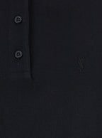 Saint Laurent Women Black Oversize Polo Shirt With Classic Collar And Tonal Logo Embroidery On The Front In Cotton Piquet Woman