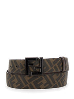 Fendi Men Belt With Ff Metallica Logo Plate And Brown Leather Front For Men