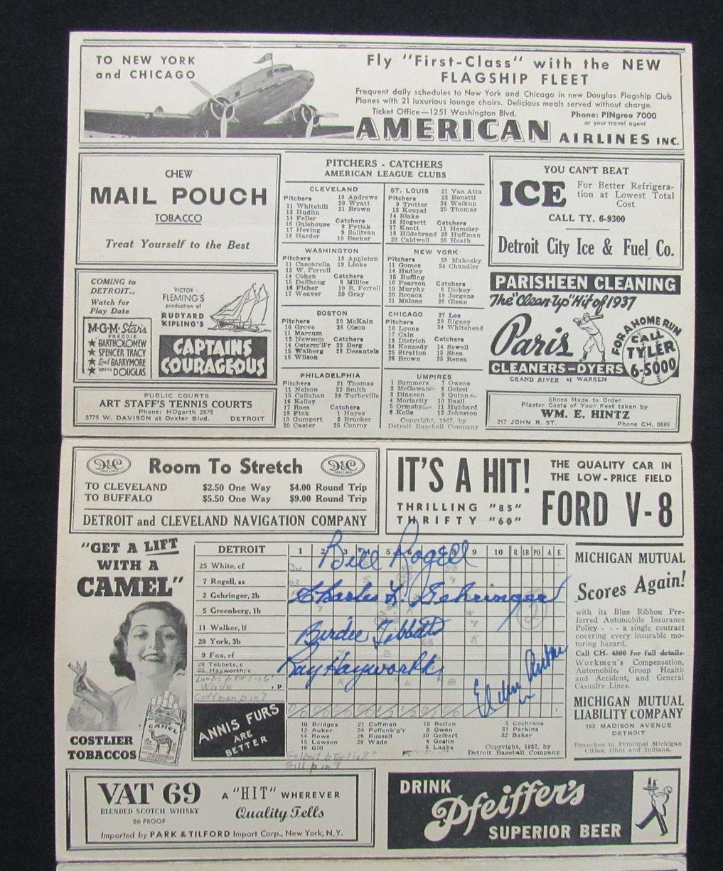 1937 Yankees vs Tigers Signed/Auto (9) Program Scorecard DiMaggio JSA 194940
