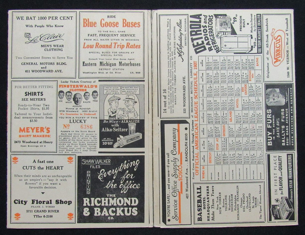 1937 Yankees vs Tigers Signed/Auto (9) Program Scorecard DiMaggio JSA 194940