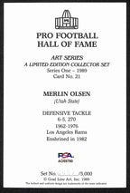 Merlin Olson HOF Signed/Auto 1989 Goal Line Art GLAC Postcard Rams PSA 194723