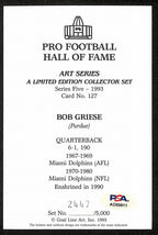 Bob Griese HOF Signed/Inscr 1993 Goal Line Art GLAC Postcard Dolphins PSA 194740