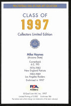 Mike Haynes HOF Signed/Inscr 1997 Goal Line Art GLAC Postcard Raiders PSA 194742