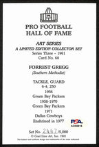Forrest Gregg HOF Signed/Inscr 1991 Goal Line Art GLAC Postcard Packers PSA