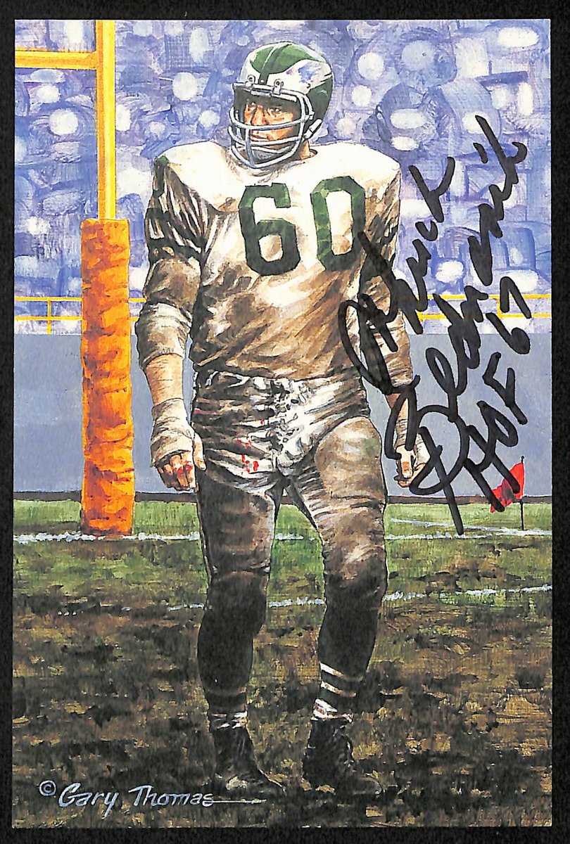 Chuck Bednarik HOF Signed/Inscr 1992 Goal Line Art GLAC Postcard Eagles PSA