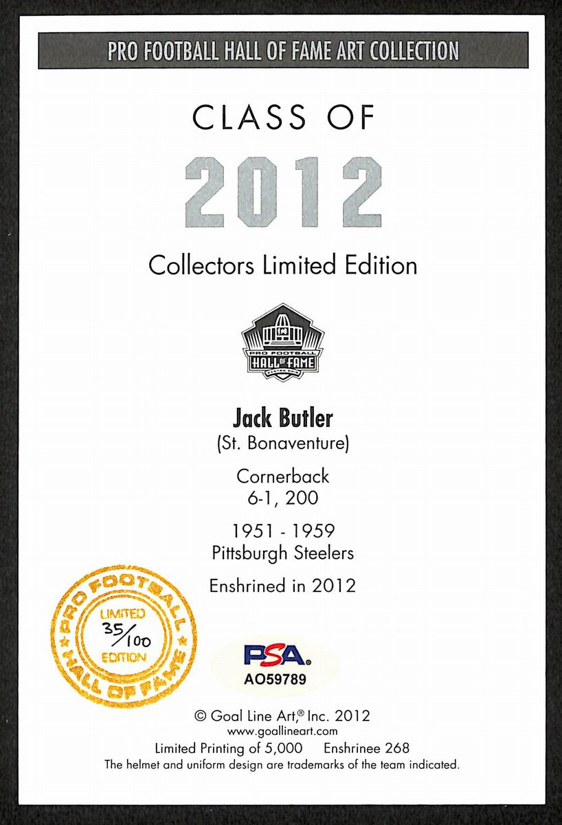 Jack Butler Signed/Inscribed GLAC Goal Line Art Postcard Gold Seal 35/100 PSA