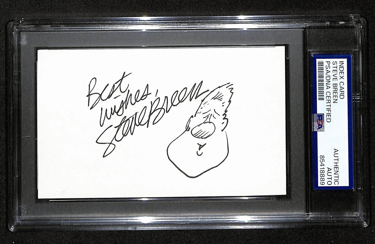Steve Breen Signed/Inscr 3x5 Index Card Cartoonist "Political" PSA/DNA 193807