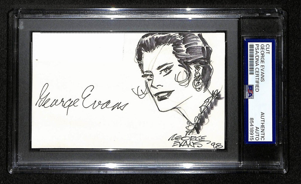 George Evans Signed/Autographed Cut on 3x5 Index Card Cartoonist PSA/DNA 193827