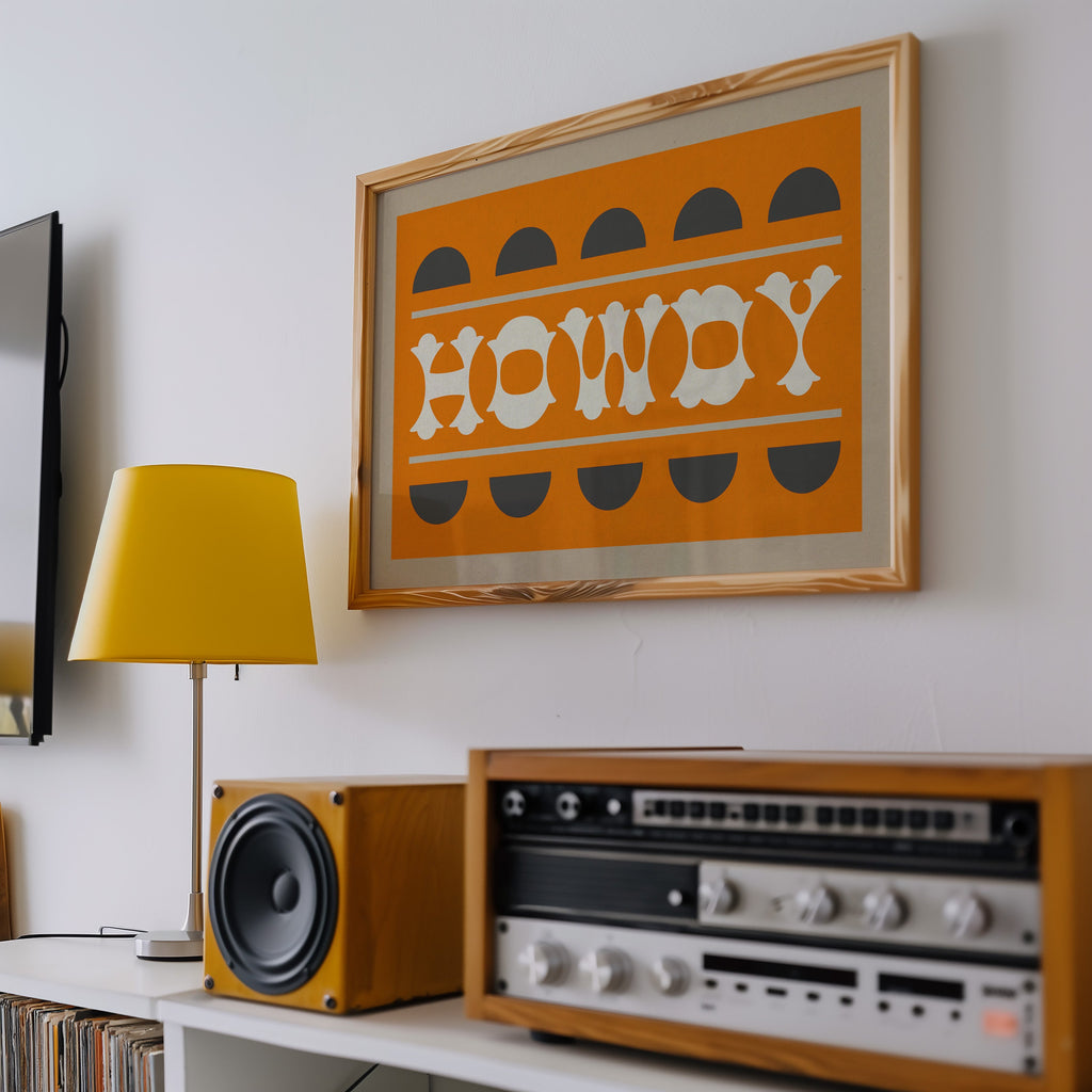 Orange and Smoky Gray Howdy Home Decor Art Print