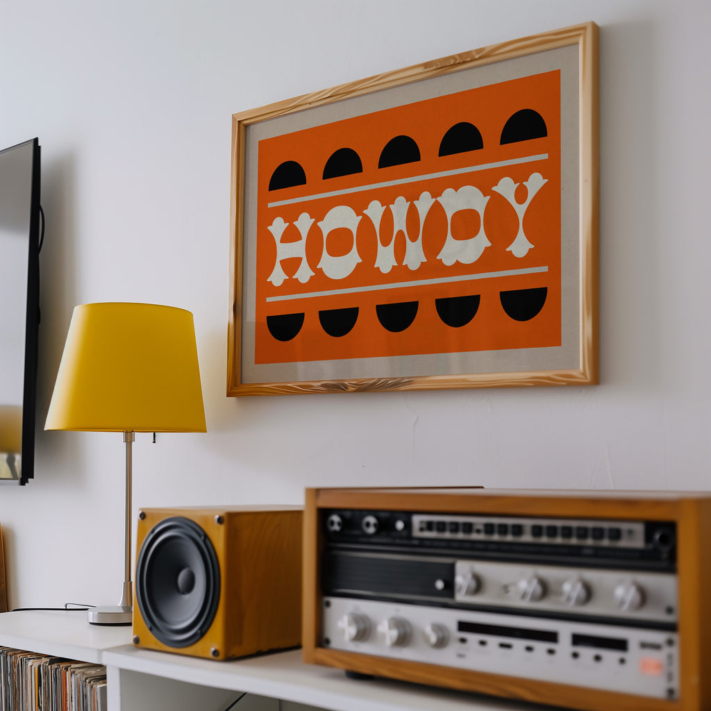 Orange and Black Howdy Home Decor Art Print