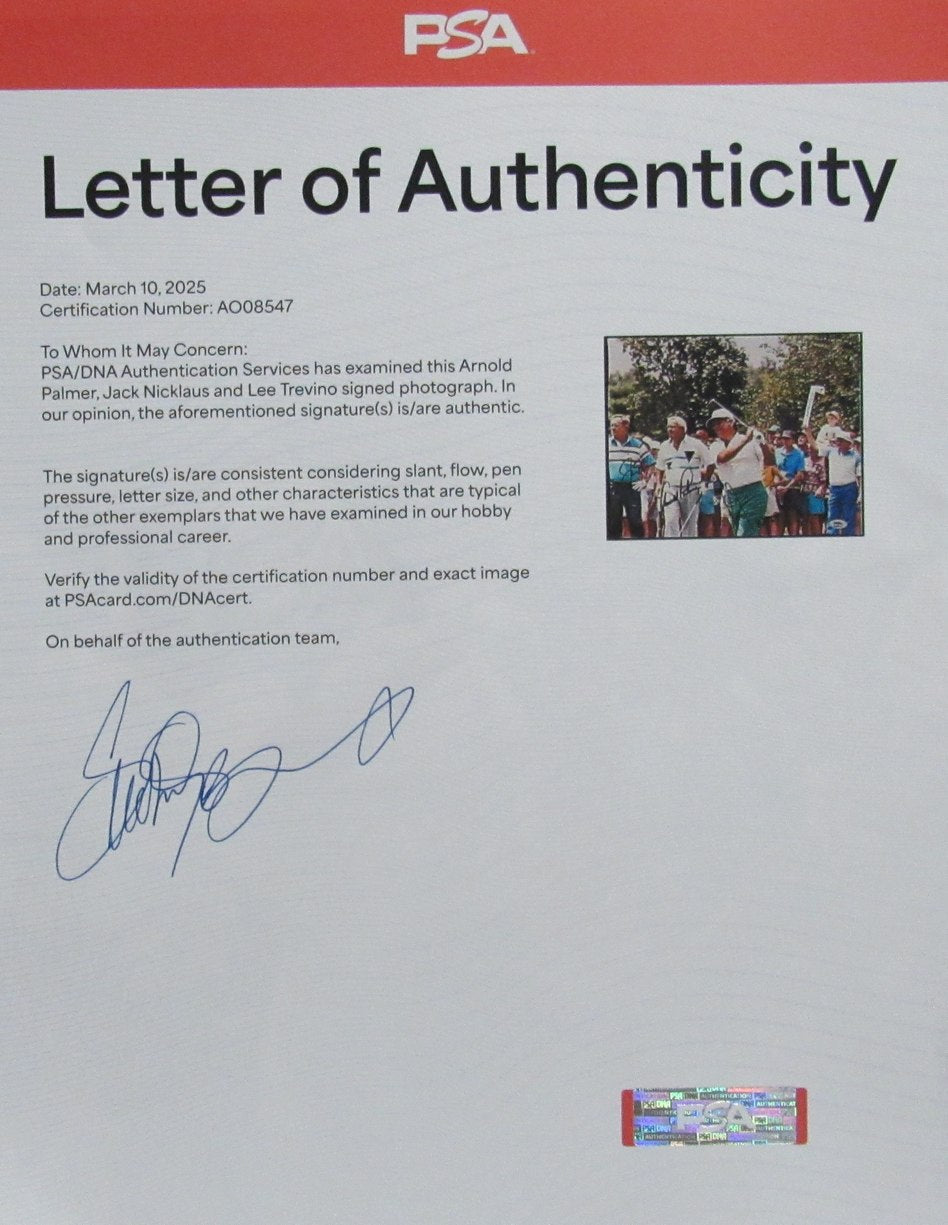 Arnold Palmer/Jack Nicklaus/Lee Trevino Signed/Auto 11x14 Photo PSA/DNA 194050
