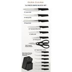 14-Piece Knife Block Set - High Carbon Stainless Steel with Ergonomic Handles, Built-In Sharpener, Black Wood Storage Block