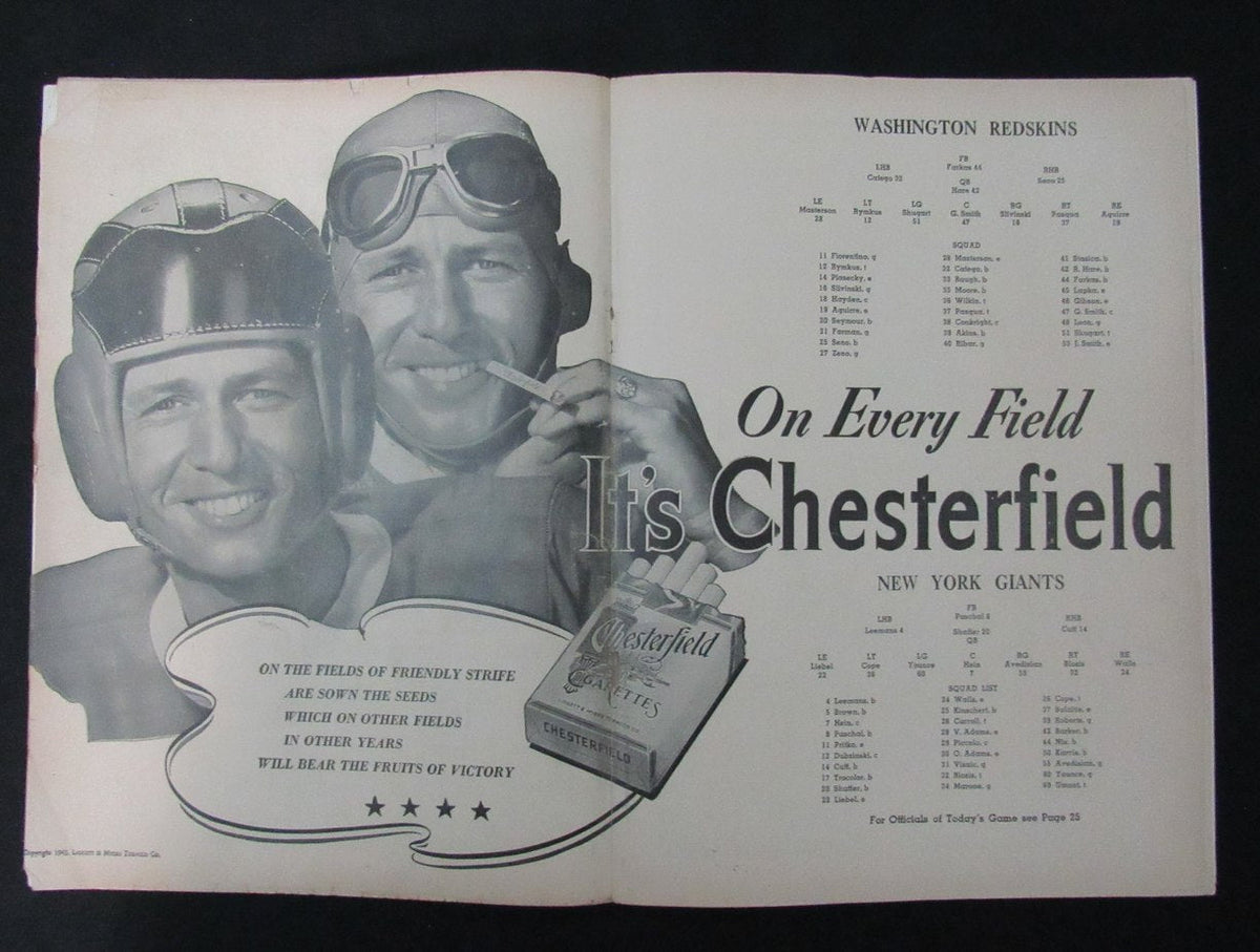 November 9, 1945 New York Giants vs. Redskins NFL Football Game Program 194113