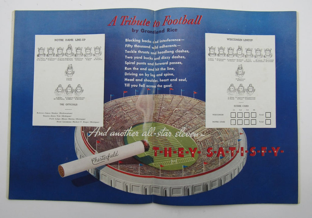 October 17, 1936 Wisconsin vs. Notre Dame NCAA Football Game Program 195591