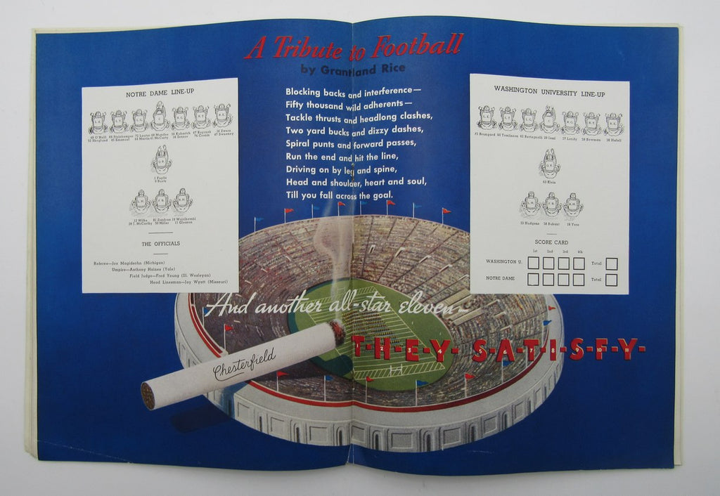 October 10, 1936 Washington U vs. Notre Dame NCAA Football Game Program 195592