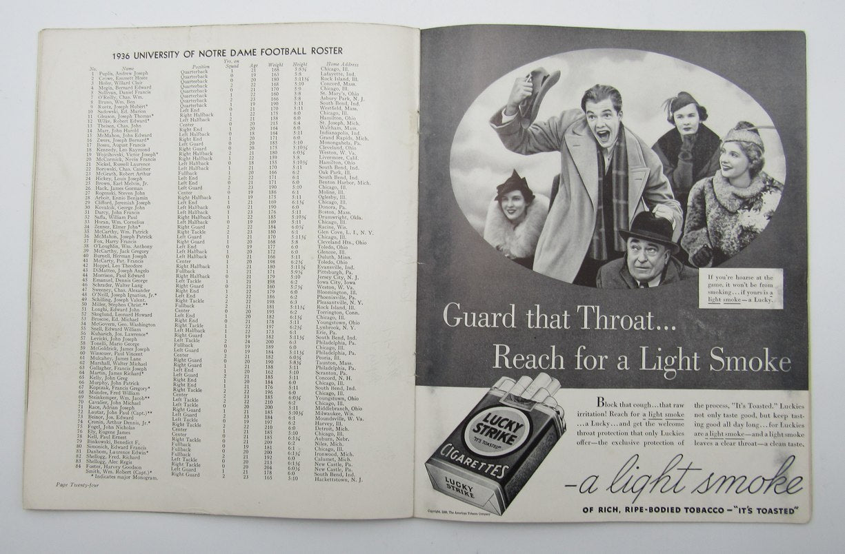 November 14, 1936 Army vs. Notre Dame NCAA Football Game Program 195594