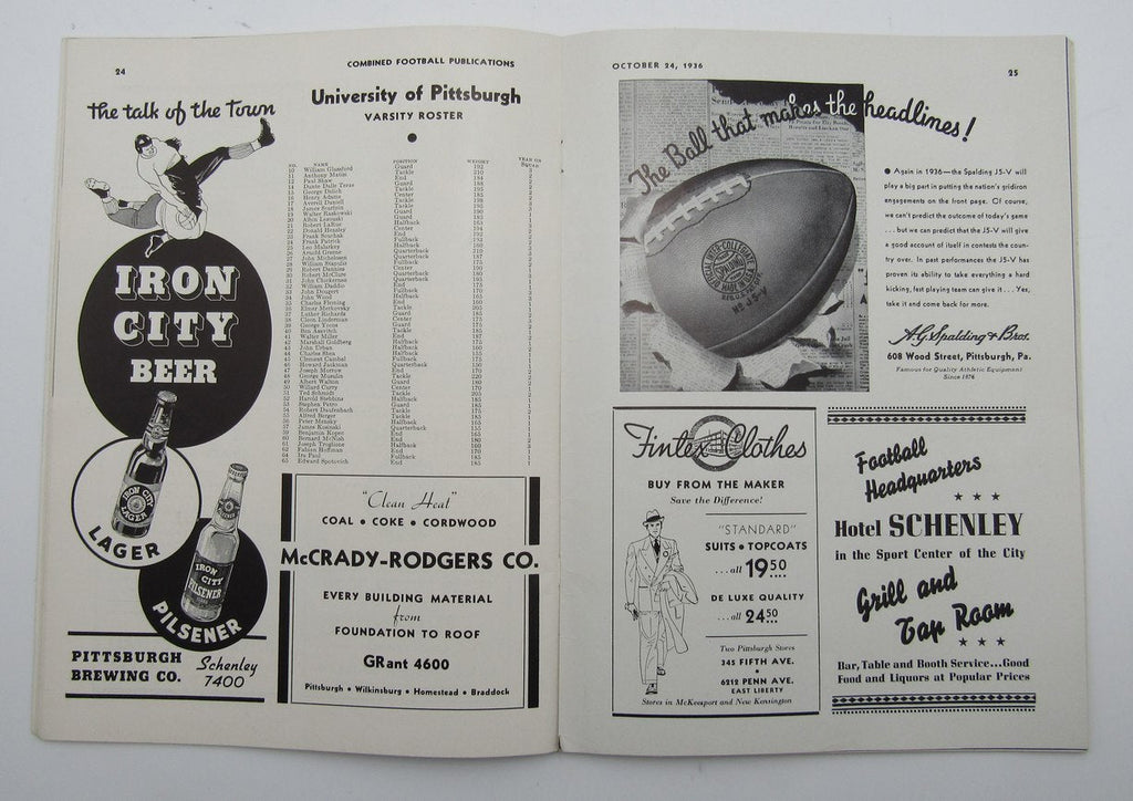 October 24, 1936 Pitt vs. Notre Dame NCAA Football Game Program 195596