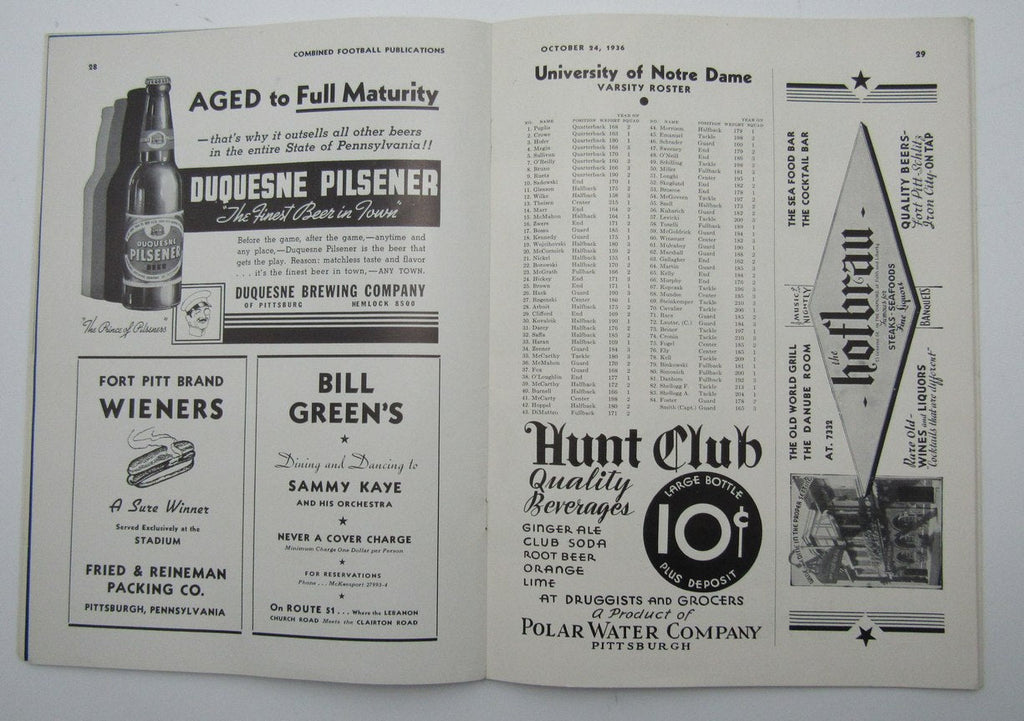 October 24, 1936 Pitt vs. Notre Dame NCAA Football Game Program 195596