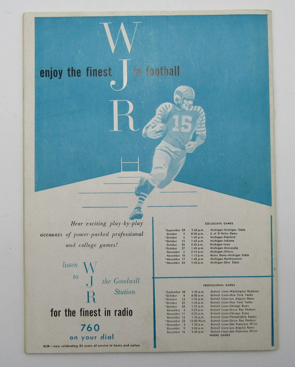 October 8, 1951 Detroit Lions vs. New York Yanks Football Game Program 195602