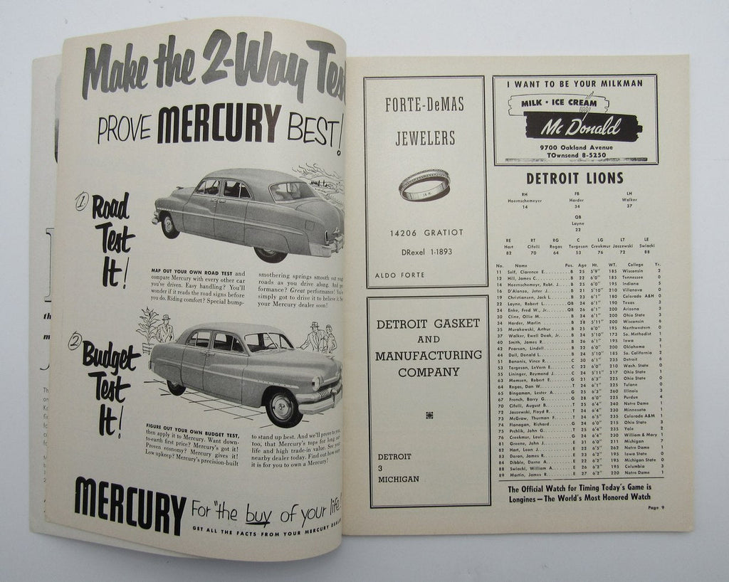 October 8, 1951 Detroit Lions vs. New York Yanks Football Game Program 195602