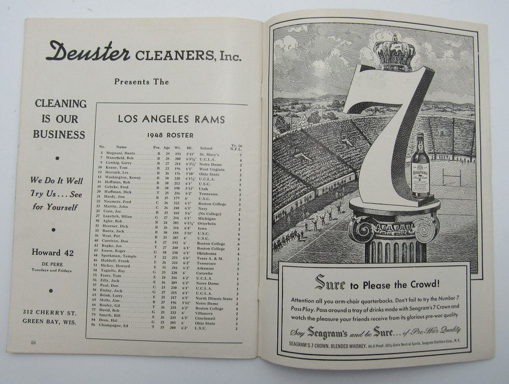 October 17, 1948 LA Rams vs. Green Bay Packers Football Game Program 195605