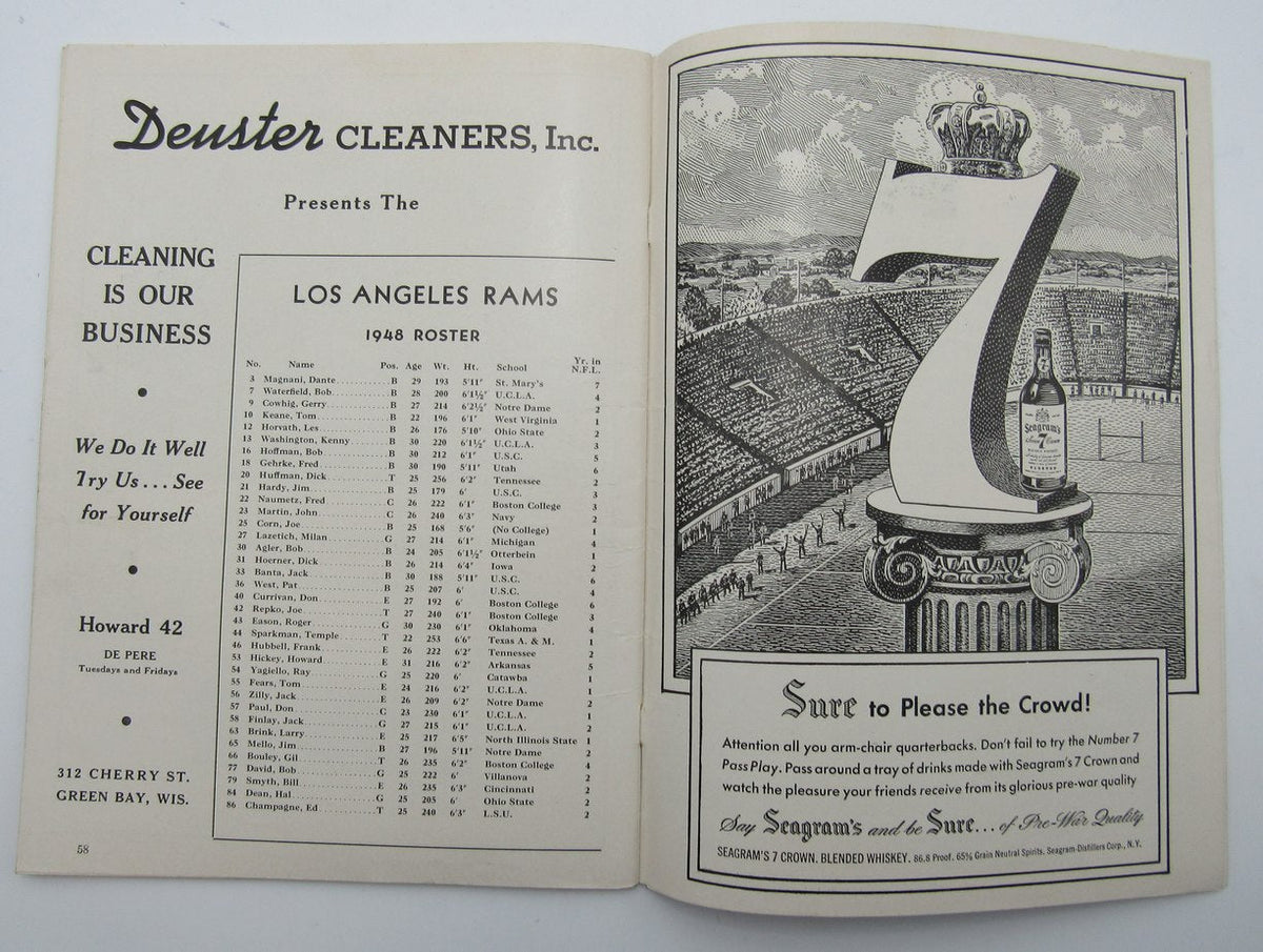 October 17, 1948 LA Rams vs. Green Bay Packers Football Game Program 195605