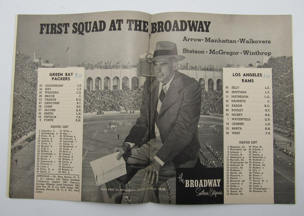 November 30, 1947 LA Rams vs. Green Bay Packers Football Game Program 195606