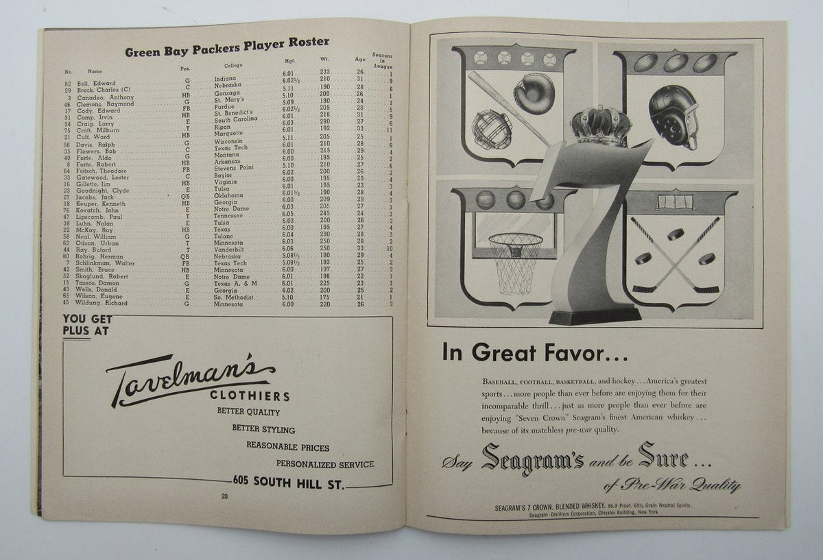 November 30, 1947 LA Rams vs. Green Bay Packers Football Game Program 195606
