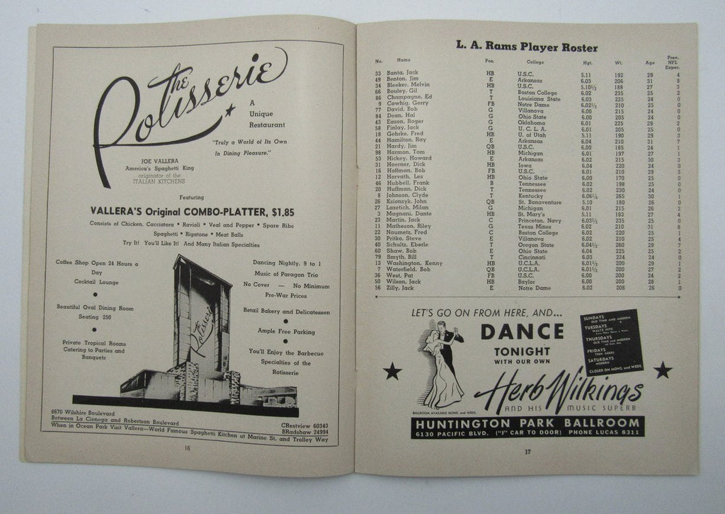 November 30, 1947 LA Rams vs. Green Bay Packers Football Game Program 195606