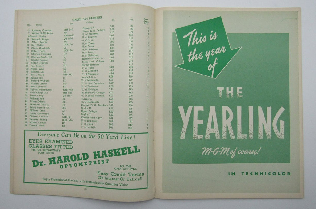 December 8, 1946 LA Rams vs. Green Bay Packers Football Game Program 195608