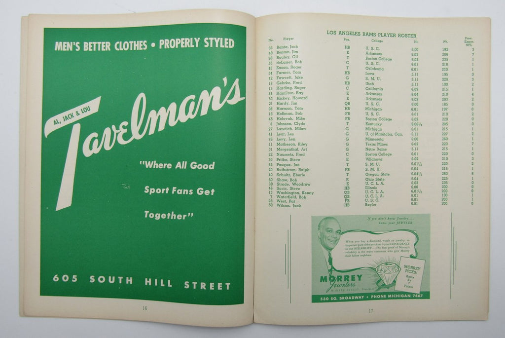 December 8, 1946 LA Rams vs. Green Bay Packers Football Game Program 195608