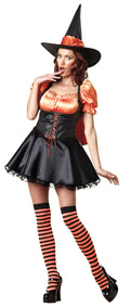 Wicked Wishes Orange and Black Womens Witch Costume Size Large