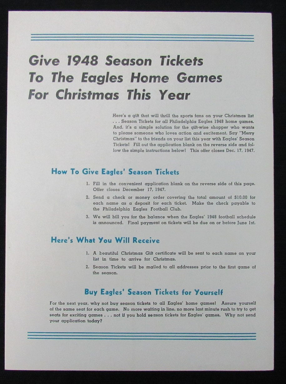 November 30, 1947 Eagles vs. Pittsburgh Steelers Football Game Program 194036