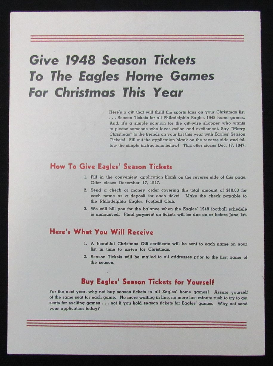 December 7, 1947 Philadelphia Eagles vs. Cardinals Football Game Program 194037