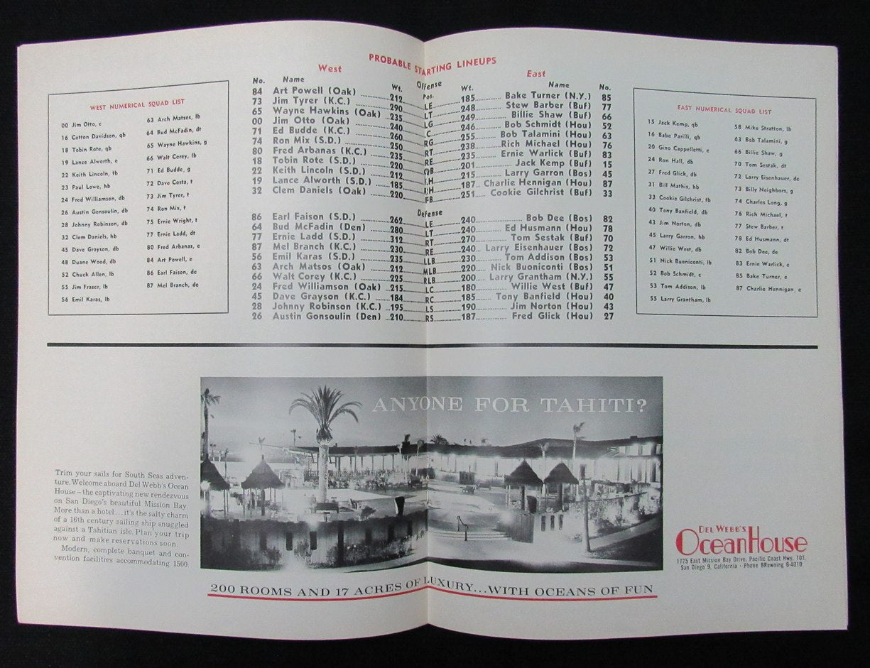 January 19, 1964 American Football League 3rd All-Star Game Program 194645