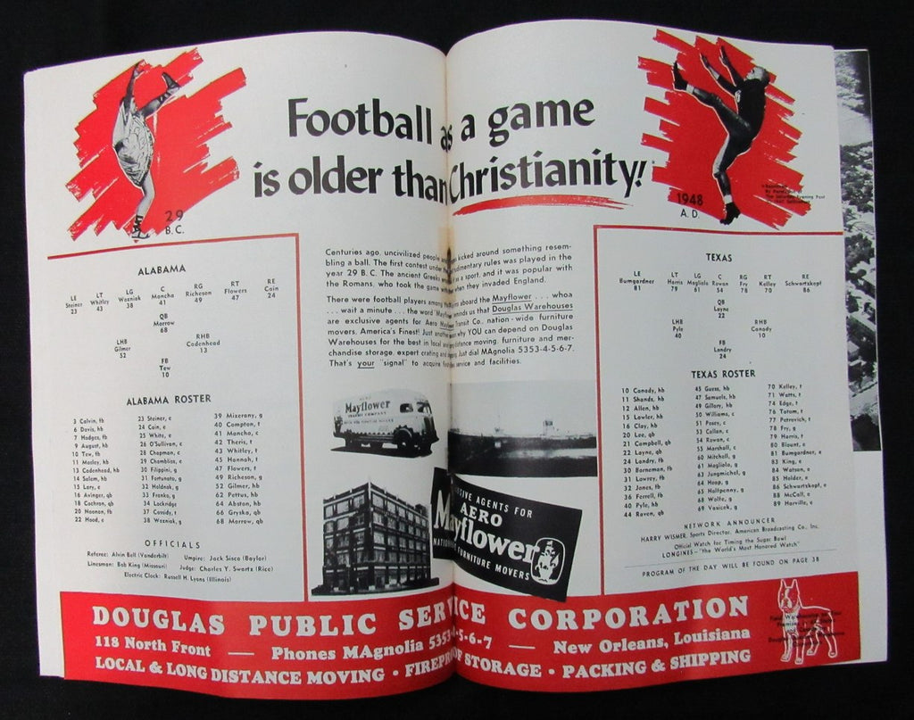 January 1, 1948 Sugar Bowl Alabama vs. Texas NCAA Football Game Program 194661