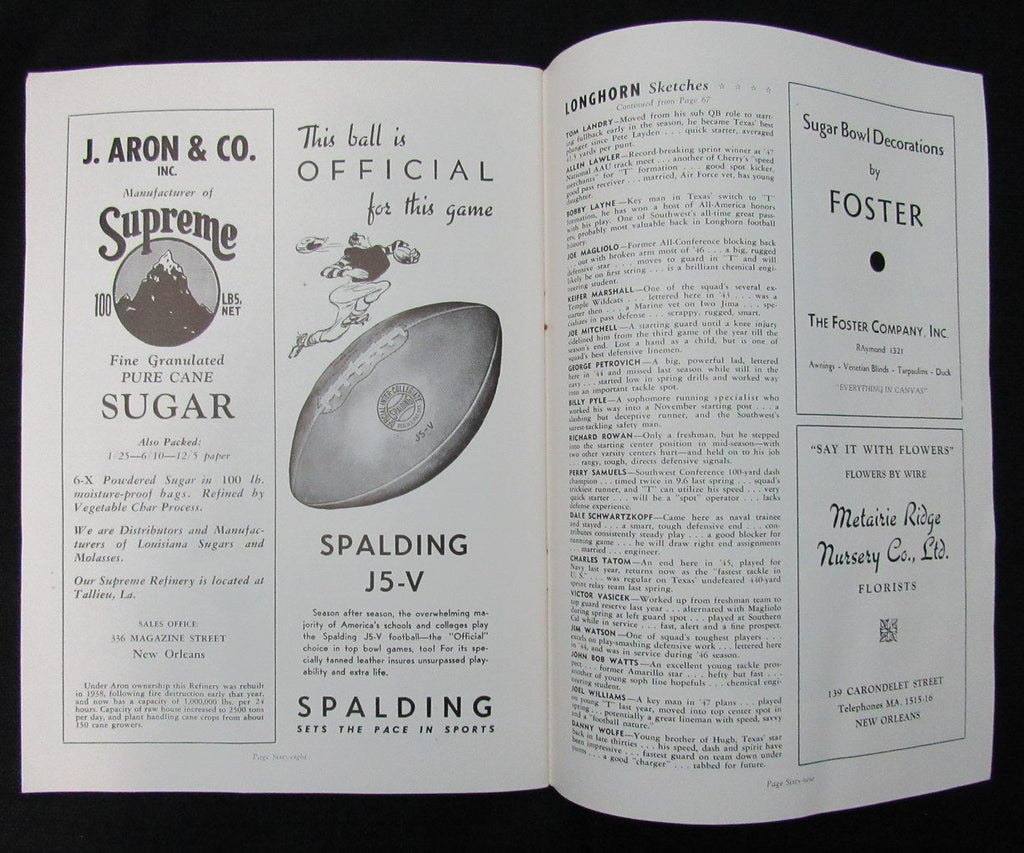 January 1, 1948 Sugar Bowl Alabama vs. Texas NCAA Football Game Program 194661